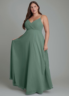 Azazie Amani Bridesmaid Dresses Sea Moss A-Line Pleated Chiffon Dress image7