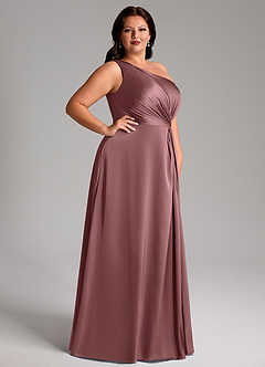 Azazie Brooke Bridesmaid Dresses Vintage Mauve A-Line One Shoulder Stretch Satin Dress image10