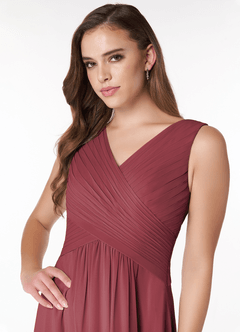 Azazie Flora Brautjungfernkleider A-Linie Plissee Chiffon Kleid Merlot image5