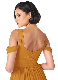 Azazie Lianne Bridesmaid Dresses Butterscotch A-Line Off the Shoulder Chiffon Dress image6