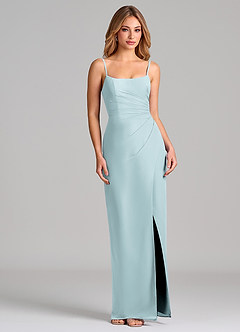 Azazie Calandra 신부 들러리 드레스 쉬스 주름진 쉬폰 바닥 길이 드레스 image5