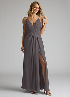 Azazie Maren Allure Brautjungfernkleider A-Linie V-Hals Spitze Chiffon Kleid Stahlgrau image3