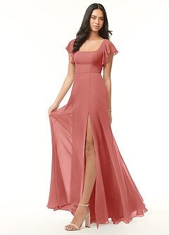 Azazie Bondi Bridesmaid Dresses Antique Rose A-Line Ruffled Chiffon Dress image4
