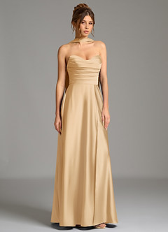 Azazie Ayla Abiti da Damigella Abito A-Line in Raso Elasticizzato Corsetto Oro image4