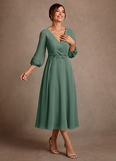 Azazie Ana Mother of the Bride Dresses Eucalyptus A-Line Lace Chiffon Dress image2