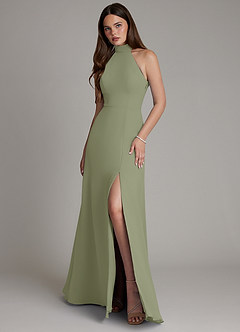 Azazie Myra Bridesmaid Dresses Pistachio A-Line High Neck Chiffon Dress image1