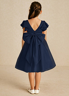 Azazie Kaeya vestidos de niña de las flores Vestido de Azul Marino Oscuro de Tul de Corte En A con Lazo image1