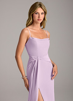 Azazie Tahlia Bridesmaid Dresses Frosted Lilac A-Line with Belt Chiffon Dress image2