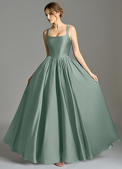 Azazie Verina Abiti da Damigella Abito A-Line in Raso Elasticizzato Plissettato Salvia Argentata image4