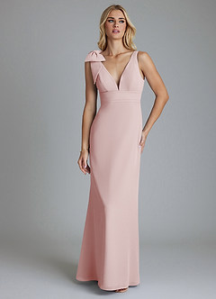 Azazie Taro Bridesmaid Dresses Blushing Pink Sheath Bow Chiffon Dress image6