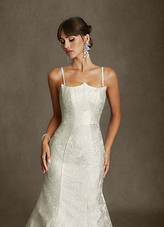 Azazie Renee Wedding Dresses Antique White Mermaid Strapless Floral Jacquard Dress image7