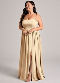 Azazie Calianna Bridesmaid Dresses Champagne A-Line Off the Shoulder Stretch Satin Convertible Dress image10