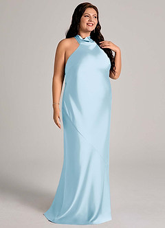 Azazie Velli Bridesmaid Dresses Sky Blue Mermaid High Neck Stretch Satin Dress image10