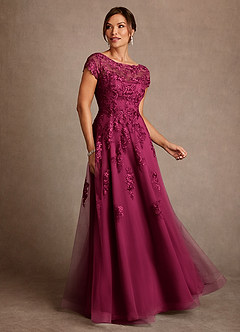 Azazie Jalinda Mother of the Bride Dresses Burgundy A-Line Lace Chiffon Dress image1