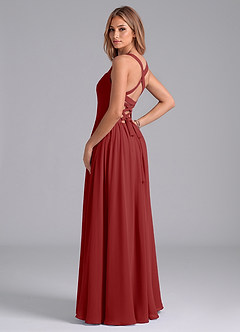 Azazie Francis Bridesmaid Dresses Rust A-Line Corset Chiffon Dress image2