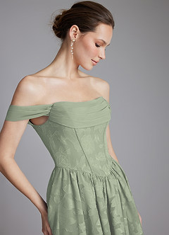 Azazie Raisa Bridesmaid Dresses Agave A-Line Off the Shoulder Floral Burnout Dress image5
