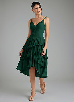 Azazie Rosa Bridesmaid Dresses Emerald A-Line Pleated Chiffon Dress image6