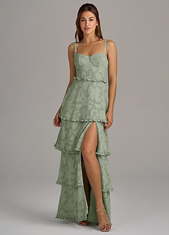 Azazie Romie Bridesmaid Dresses Agave A-Line Corset Floral Burnout Dress image4