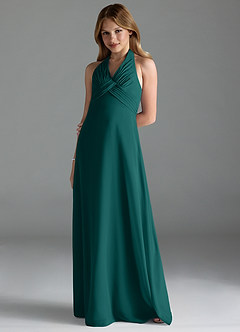 Azazie Tessie Junior Peacock A-Line Pleated Chiffon Dress image1