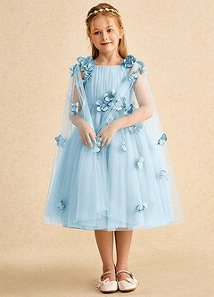 Azazie Staria Blumenmädchenkleider Ballkleid Gestreift Tüll Kleid Himmelblau image3