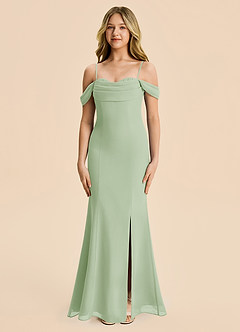 Azazie Nira Junior Dusty Sage Mermaid Ruched Chiffon Dress image6