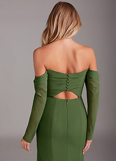Azazie Hallie Bridesmaid Dresses Olive Mermaid Long Sleeve Chiffon Dress image7