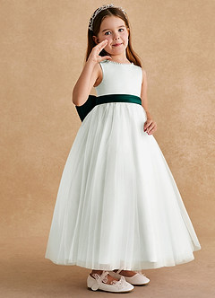 Azazie Cookie Flower Girl Dresses Ivory Pine A-Line Bow Tulle Dress image2