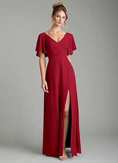 Azazie Ambrosia Robes de demoiselle d'honneur Robe Trapèze en Mousseline de soie Plissée Écarlate image1
