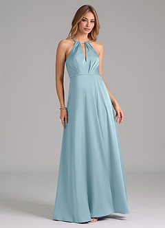 Azazie Evalleen Bridesmaid Dresses Moody Blue A-Line Pleated Stretch Satin Dress image3