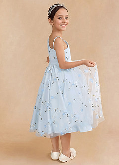 Azazie Ivilia Blumenmädchenkleider A-Linie One-Shoulder Tüll Kleid Himmelblau image5