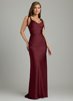 Azazie Shannon Vestidos de damas de honor Vestido Cabernet de Satén Elástico de Corte Sirena con Lazo image4