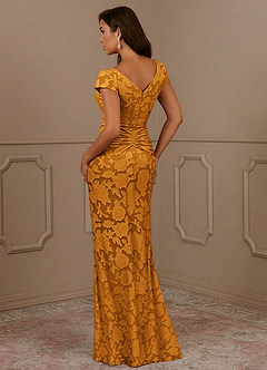 Azazie Roya Mother of the Bride Dresses Butterscotch Mermaid Ruched Floral Burnout Dress image3
