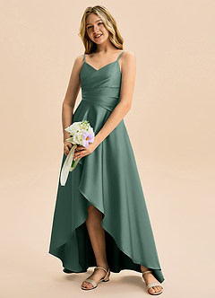 Azazie Eirlys Junior A-Linie Plissee Stretch-Satin Kleid Eukalyptus image4