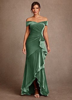 Azazie Billings vestidos de madre de la novia Vestido de Eucalipto de terciopelo de Corte Sirena con Vestidos sin tirantes image1