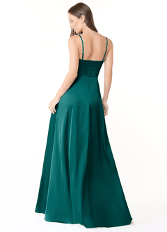 Azazie Halsey Final Sale Peacock A-Line Side Slit Stretch Satin Dress image2