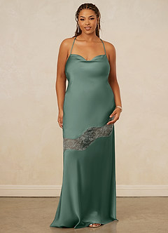 Christian Siriano Bridal for Azazie 1012 Bridesmaid Dresses Eucalyptus Sheath Lace Stretch Satin Dress image11