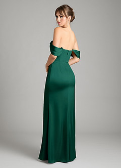 Azazie Johana Bridesmaid Dresses Emerald Mermaid Off the Shoulder Stretch Satin Convertible Dress image8