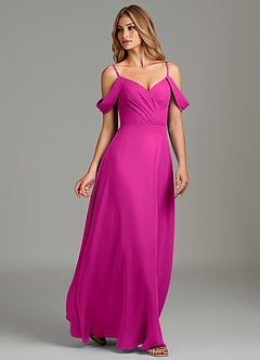 Azazie Julianne Brautjungfernkleider Eine Linie Schulterfrei Chiffon Kleid Fuchsia image1