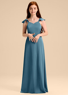 Azazie Everett Junior Abito A-Line in Raso Elasticizzato Fiocco Bermuda image4