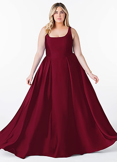 Azazie Neve Vestidos de damas de honor Vestido de Borgoña de Satén Elástico de Corte Princesa con Con bolsillos image10