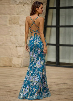 Lacy Peacock Blue Glitter Tulle Prom Dress image5