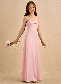Azazie Mirabella Girls Formal Flower Girl Dresses Powder Pink Sheath Sweetheart Neckline Stretch Satin Dress image4