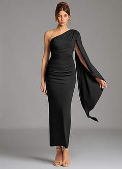 Azazie Jana Bridesmaid Dresses Black Sheath Long Sleeve Premium Stretch Jersey Dress image6