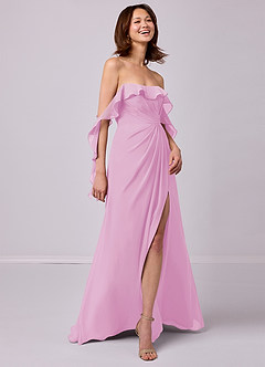 Barbie ♥ Azazie Robes de demoiselle d'honneur Robe Trapèze Convertible en Mousseline de soie Épaule décolletée Rose Bonbon image5