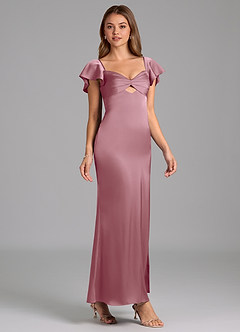 Azazie Demia Robes de demoiselle d'honneur Robe Fourreau en Satin extensible Encolure en Forme de Cœur Mauve Vintage image4