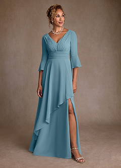 Azazie Eire Kleider für die Brautmutter A-Linie Plissee Chiffon Kleid Stimmungsvolles Blau image4