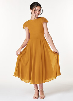 Azazie Payton Junior Butterscotch A-Line Bow Chiffon Dress image3