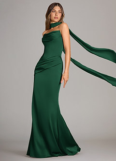 Azazie Sorrel Robes de demoiselle d'honneur Robe Sirène Convertible en Satin extensible Sans bretelle Vert Foncé image4