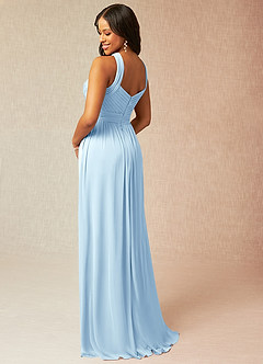 Azazie Hillian Bridesmaid Dresses Sky Blue A-Line Halter Pleated Mesh Dress image4