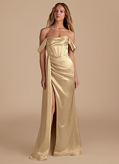 Azazie Amyra Bridesmaid Dresses Champagne Mermaid Sweetheart Neckline Metallic Satin Convertible Dress image4